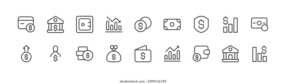 dollar set vector line icons. Thin line design elements. Collection of editable stroke icons