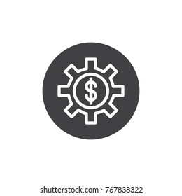 Dollar setting cog gear icon vector, filled flat sign, solid pictogram isolated on white.  Money options symbol, logo illustration.