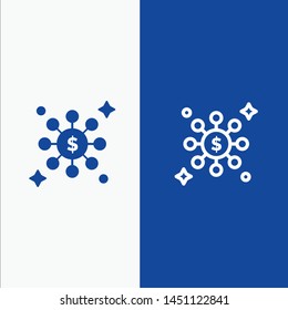 Dollar, Share, Network Line and Glyph Solid icon Blue banner Line and Glyph Solid icon Blue banner