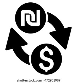 Dollar Shekel Exchange icon. Vector style is flat iconic symbol with rounded angles, black color, white background.