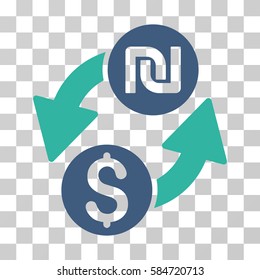 Dollar Shekel Exchange icon. Vector illustration style is flat iconic bicolor symbol, cobalt and cyan colors, transparent background. Designed for web and software interfaces.
