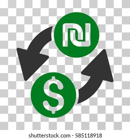 Dollar Shekel Exchange icon. Vector illustration style is flat iconic bicolor symbol, green and gray colors, transparent background. Designed for web and software interfaces.