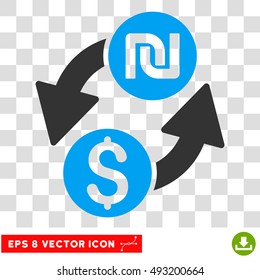 Dollar Shekel Exchange vector icon. Image style is a flat blue and gray icon symbol.