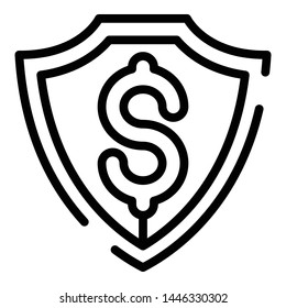 Dollar shield icon. Outline dollar shield vector icon for web design isolated on white background