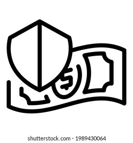 Icono de escudo de dólares. Esquema Icono de vector de escudo de dólar para diseño web aislado en fondo blanco