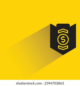 dollar shield icon with shadow on yellow background