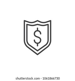 Dollar shield outline icon. linear style sign for mobile concept and web design. Money security protection simple line vector icon. Symbol, logo illustration. Pixel perfect vector graphics