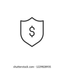 Dollar Shield outline icon. linear style sign for mobile concept and web design. Financial security simple line vector icon. Symbol, logo illustration. Pixel perfect vector graphics