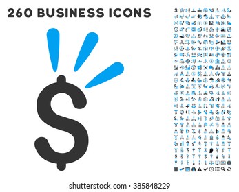 Dollar Shine icon within 260 vector business pictogram set. Style is bicolor flat symbols, light blue and gray colors, white background.