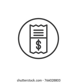 Dollar shop bill line icon, outline vector sign, linear style pictogram isolated on white. Invoice symbol, logo illustration. Editable stroke