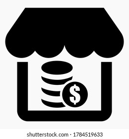 Icono de la tienda de dólares. Comercio por dólares. Comercio electrónico. Organización financiera. Cambio de divisas. sucursales bancarias. Icono del vector.
