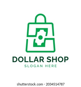 Vector de diseño del logo de la tienda de dólares. logotipo de compras con billete en dólares
