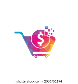 Dollar shopping cart vector icon. Money trolley simple solid icon. Fast Shop Logo Template Design.