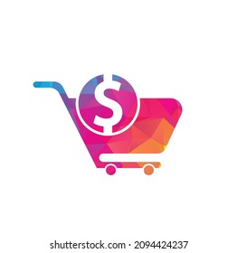 Dollar shopping cart vector icon. Money trolley simple solid icon. Fast Shop Logo Template Design.	