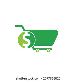 Dollar shopping cart vector icon. Money trolley simple solid icon. Fast Shop Logo Template Design.