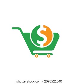 Dollar shopping cart vector icon. Money trolley simple solid icon. Fast Shop Logo Template Design.