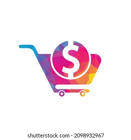 Dollar shopping cart vector icon. Money trolley simple solid icon. Fast Shop Logo Template Design.