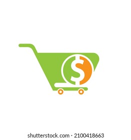 Dollar shopping cart vector icon. Money trolley simple solid icon. Fast Shop Logo Template Design.	