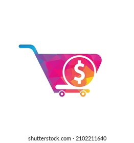 Dollar shopping cart vector icon. Money trolley simple solid icon. Fast Shop Logo Template Design.	