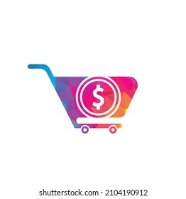Dollar shopping cart vector icon. Money trolley simple solid icon. Fast Shop Logo Template Design.	
