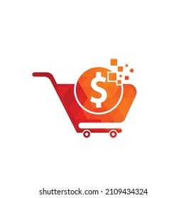 Dollar shopping cart vector icon. Money trolley simple solid icon. Fast Shop Logo Template Design.	