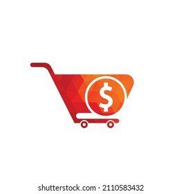 Dollar shopping cart vector icon. Money trolley simple solid icon. Fast Shop Logo Template Design.	