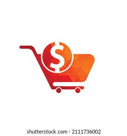 Dollar shopping cart vector icon. Money trolley simple solid icon. Fast Shop Logo Template Design.	