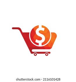 Dollar shopping cart vector icon. Money trolley simple solid icon. Fast Shop Logo Template Design.	