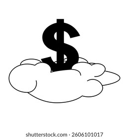 Dollar sign above the clouds symbolizing financial success and wealth. Vector illustration