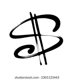 Dollar Sign applied with black spray on white background. Street art. Urban style. Graffiti for Business. Print for T-shirt, sweatshirt, poster. Vector illustration.