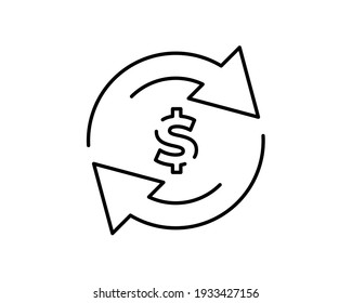 Dollar sign with arrow around icon vector, filled flat glyph, solid pictogram isolated on white. Cashback symbol, logo illustration.