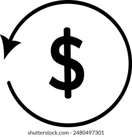 Signo de dólar con flecha alrededor del ícono, símbolo de Cashback, diseño de Vector reemplazable. 