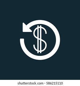 Dollar sign with arrow around icon vector, filled flat glyph, solid white pictogram. Cashback symbol, logo illustration