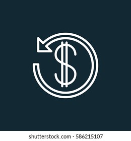 Dollar sign with arrow around line icon, outline vector sign, linear white pictogram. Cashback symbol, logo illustration