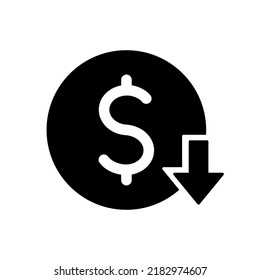 Dollar Sign With Arrow Down Rounded Black Filled Vector Icon, Cost Reduction Price Icon