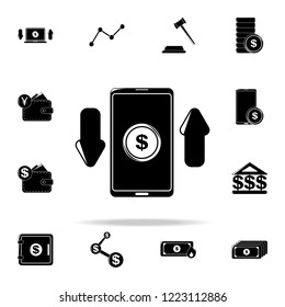 dollar sign and arrows on a smart phone icon. Finance icons universal set for web and mobile