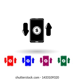 dollar sign and arrows on a smart phone multi color icon. Elements of finance set. Simple icon for websites, web design, mobile app, info graphics