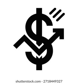 Signo de dólar con flechas apuntando hacia arriba y hacia abajo que representan las fluctuaciones financieras