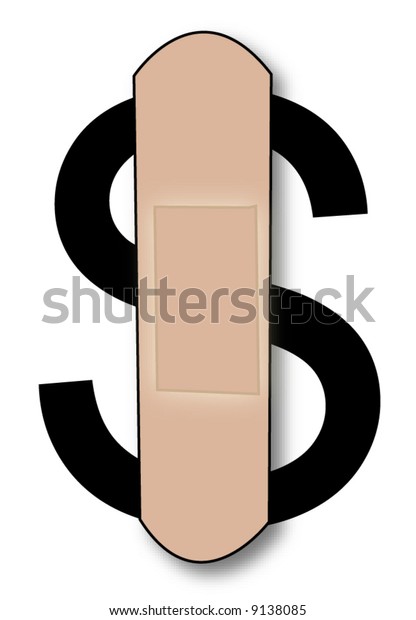 dollar sign with bandaid on it - concept of\
bleeding dollar -\
vector