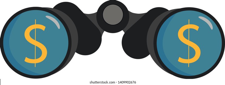 Dollar sign in binoculars. Vector .