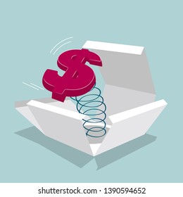 The dollar sign is in the box. Isolated on blue background.