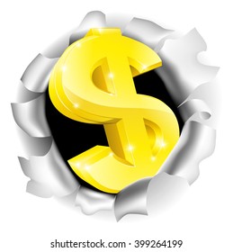 A dollar sign bursting through the background