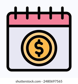 Dollar Sign Calendar Icon. Payday Calendar Vector Icon, Lineal Color Vector Icon. 