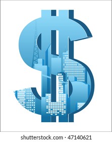 dollar sign with city landscape inside