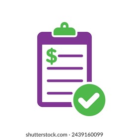 Icono de Portapapeles de signo de dólar Plantilla de vectores Diseño de ilustración