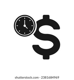 Dollar sign with clock. Time is money, financial schedule icon flat style isolated on white background. Vector illustration