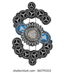 Dollar sign cogs wheel power of money concept