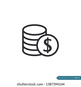 Dollar Sign Coin Icon Vector Template Flat Design