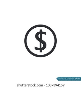 Dollar Sign Coin Icon Vector Template Flat Design