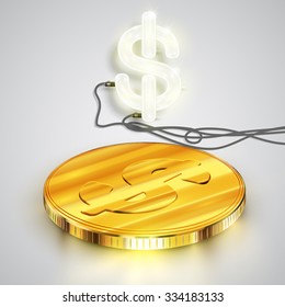 Dollar sign with a coin, vector